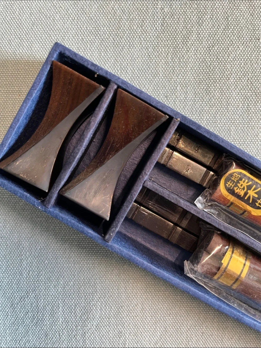Traditional Brown Wooden Chopsticks Set with Blue Case